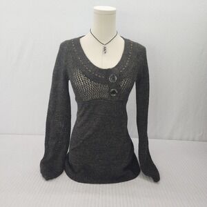 BKE Women's Knit Sweater Tunic Top Long Sleeve Scoop Neck Gray Large